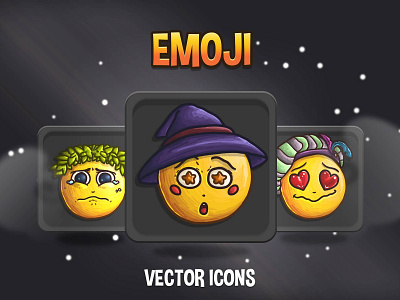 Emoji Vector Game Icons 2d art asset assets emoji fantasy game game assets gamedev icon icone icons illustration indie indie game mmorpg rpg set vector