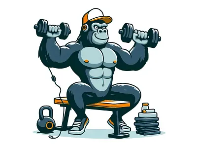 Gorilla Gym funny cartoon minimalist vector illustration app branding company concept design funny game graphic graphic design gym illustration logo power print ui vector web