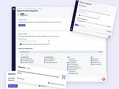 Mixpanel and Segment Integrations ui