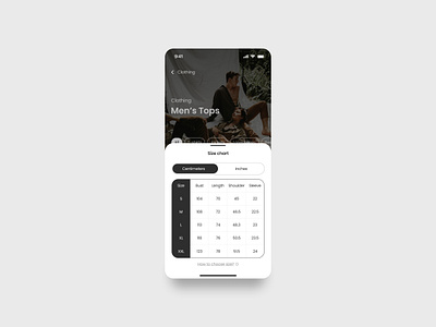 Size chart mobile popup components dailyuichallenge design mobile popup size chart ui ux