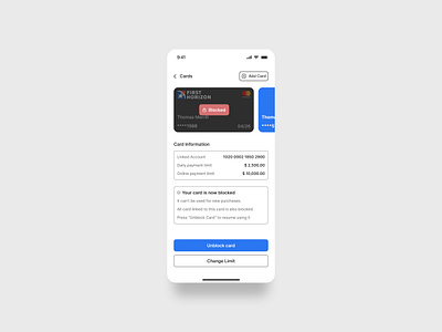 Blocked payment card mobile ui screen blocked payment components dailyuichallenge design mobile mobile banking ui ux