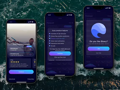 Blowy | kitesurf appication ads ads screen apple blue buttons flow kitesurf logo mobile mobile application surfing ui uiux user experience ux uxui waves webdesign