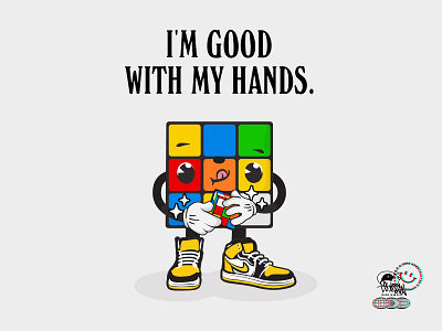 Mr. Handsy Rubik's Cube ==≡Σʕっ•ᴥ•ʔっ 80s 90s cube fun funny game room geek humor illustration illustrator joke nerd poster retro rubik rubiks cube toy vector vintage wall art