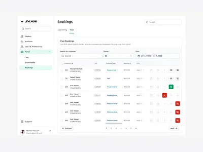 Sylndr - Past bookings table animation ui