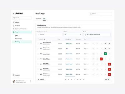 Sylndr - Past bookings table animation ui