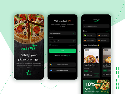 Freshli - Delicious Pizza at Your Fingertips adobexd appdesign creative figma login mobileapp mobiledesign pizza pizzaapp register signin signup splash ui uidesign uiux uiuxdesign uxdesign webdesign website