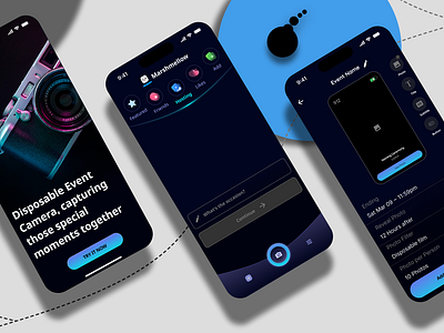 Camera App and Event App 3d android camera app event app graphic design ios mobile app motion graphics prototype design splash screen app ui ui and ux design ux video app video chat app