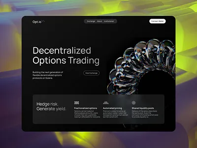 Decentralized Options Landing Page 3d blockchain crypto dark glass landingpage options web web3 webpage