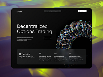 Decentralized Options Landing Page 3d blockchain crypto dark glass landingpage options web web3 webpage