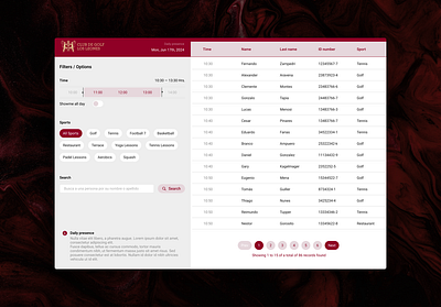Daily attendance list filters ipad left filters list red table tablet ui user experience user interface ux uxui