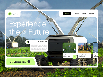 Agriculture Website Design agriculture agro tech clean design eco friendly farmer farming field foodtech layout nozaracy organic robot technology typography ui web design