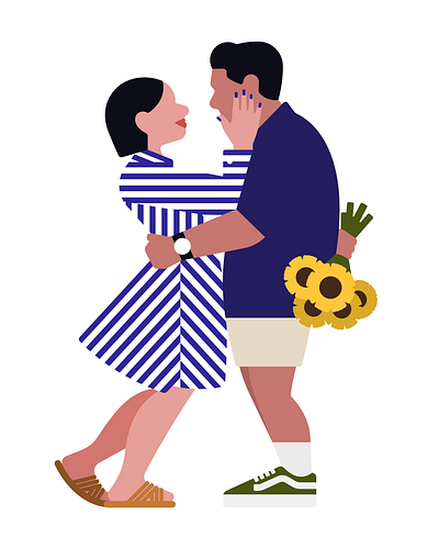 Love You💙 blue character couple flat illustration love summer