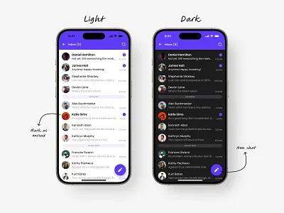 Inbox - Chat App app app design chat chat app clean dailyui dark inbox message messaging messenger mobile app text ui ui design ux ux design
