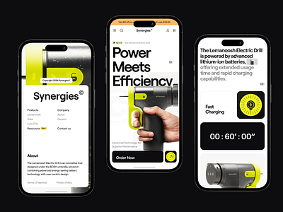 Synergies Website Product Responsive Design app bold branding clean design e commerce electric drill graphic design landing page logo marketplace minimalist modern product website stylish ui ui ux web design website website product