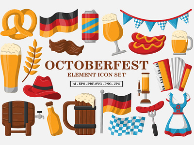 Octoberfest Elements Icon Pack barrel beer beer bottle beer day costum culture dance drink festival festive germany germany music day octoberfest octoberfest day octoberfest elements octoberfest icon party party bbq pretzel sausage