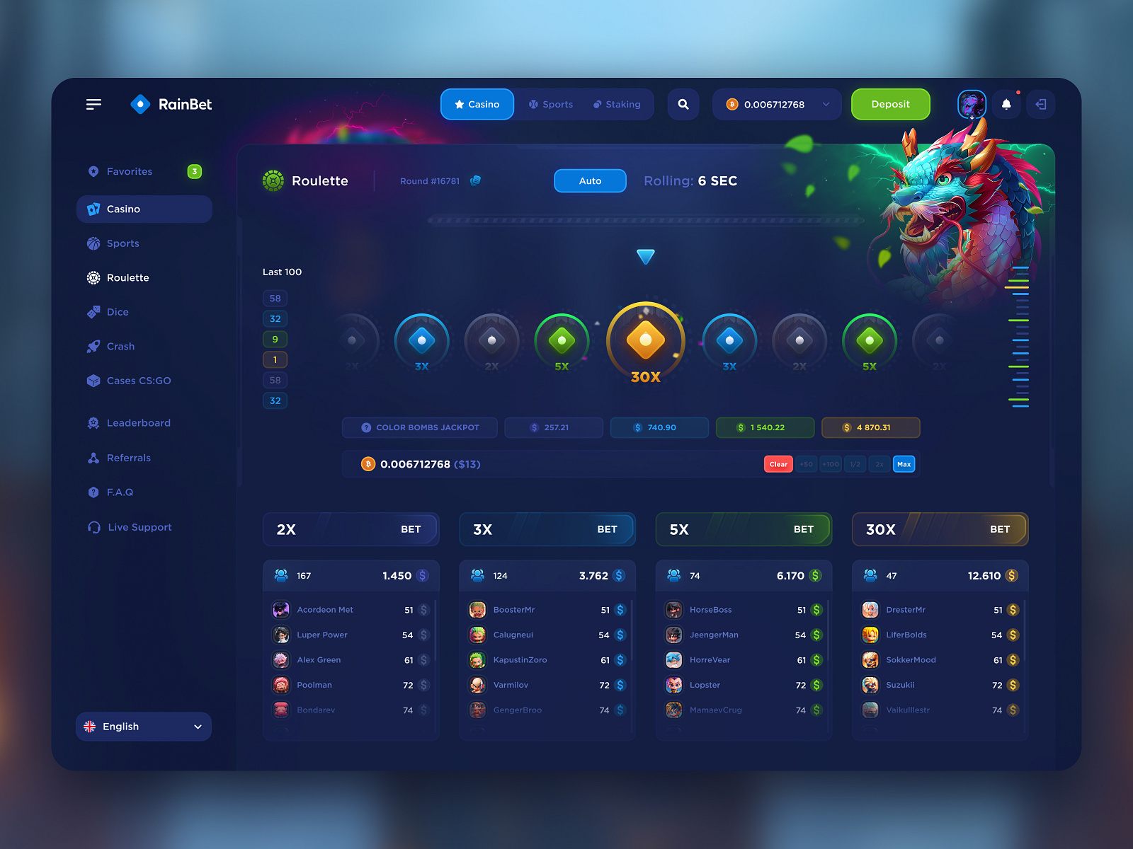 RainBet - Roulette Game by Romanov for Bang Bang Studio on Dribbble