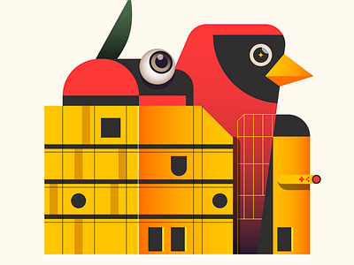 Red Bird House animal architecture bird branding cardinal design digital ethereum eye home house icon illustration indonesia logo nft opensea vector yellow