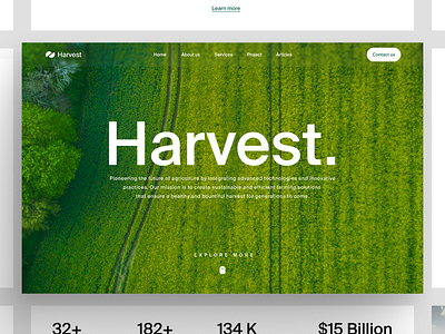 Harvest - Agriculture Landing Page agriculture clean company website design farm farming fresh home page homepage landing page minimalist modern modern farming nature simple stylish ui design uiux web design website