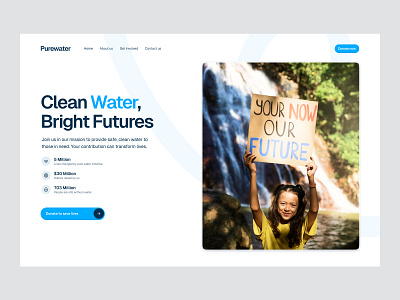 Purewater - Hero exploration for charity website charity charity landingpage charity website landingpage landingpagedesign minimal modern web web design webdesign website