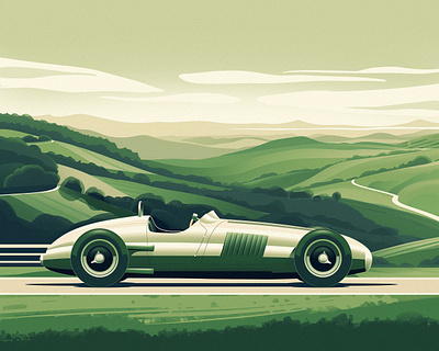 Green Valley art branding car design graphic design green valley illustration illustrator landscape mountains nature procreate retro retro poster speed car sport car toscana valley vector