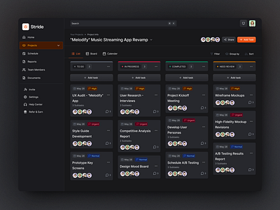 Stride : Task Management SAAS App (Dark Mode) dark mode dark mode ui design saas saas app saas dark mode task task app task management task management app task management saas app ui ui design uiux uiux design ux design