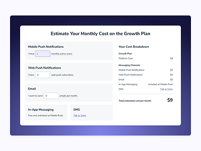 Pricing Calculator 2024 calculator onesignal pricing ui