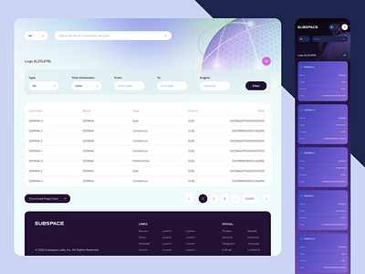 Subspace Network - Logs block explorer blockchain crypto cryptocurrency logs ui ui design ux ux design web 3.0 web app web app design