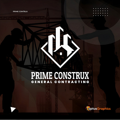 Prime Construx Company Logo visual identity.