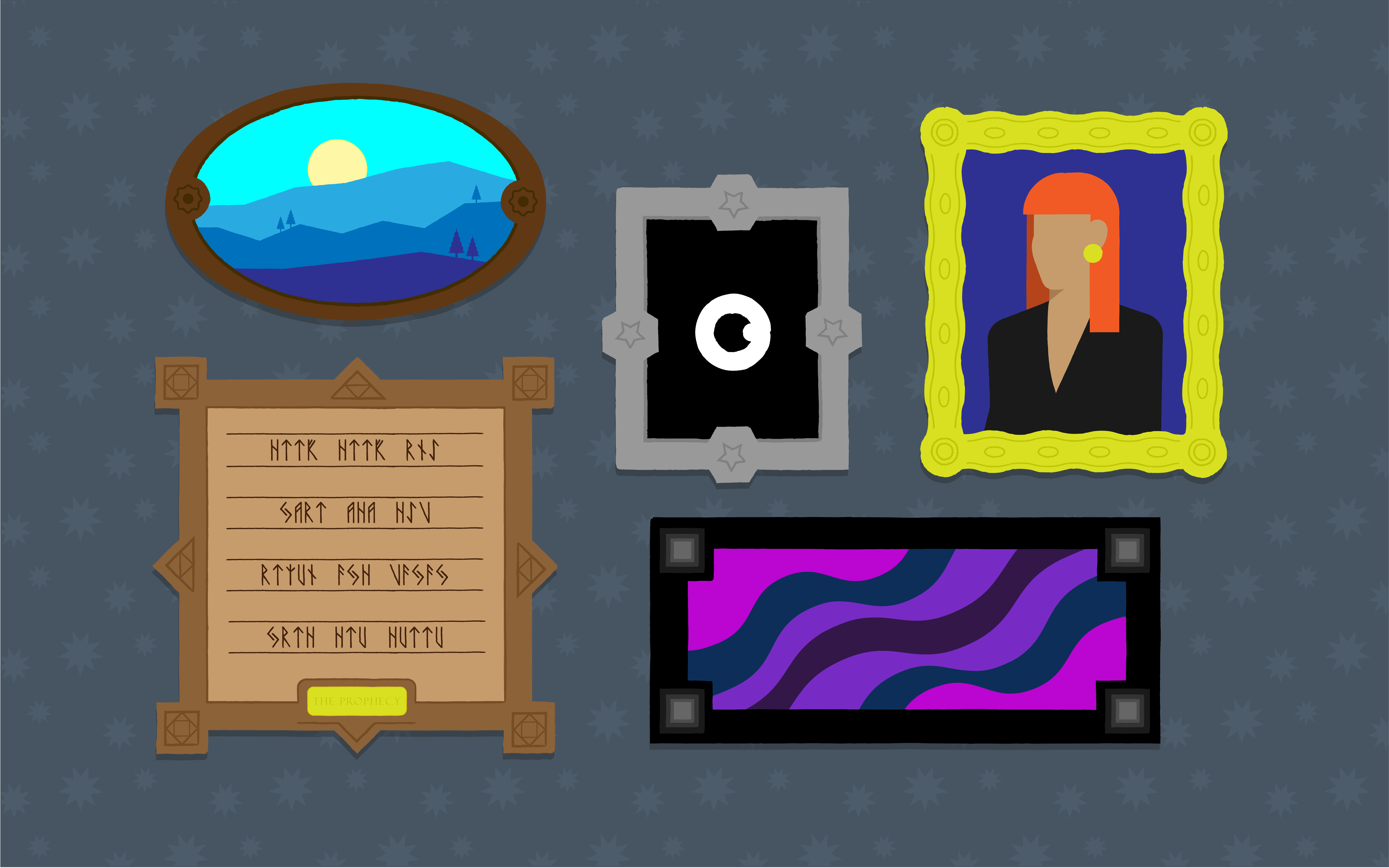 Frames - Concept Art 2d abstract adobe illustrator design eye frames gallery graphic design illustration indie game landscape picture frames portrait runes the odd one out vector video game wallpaper