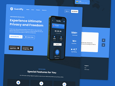 Guardify - VPN Proxy Landing Page V1 application apps browsing cyber design futuristic internet layout modern network private professional safe secure service system ui ux virtual website