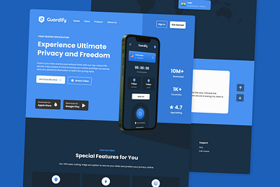 Guardify - VPN Proxy Landing Page V1 application apps browsing cyber design futuristic internet layout modern network private professional safe secure service system ui ux virtual website