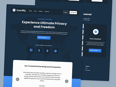 Guardify - VPN Proxy Landing Page V2 application apps browsing cyber design futuristic internet layout modern network private professional safe secure service system ui ux virtual website