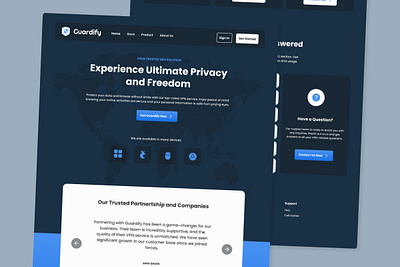 Guardify - VPN Proxy Landing Page V2 application apps browsing cyber design futuristic internet layout modern network private professional safe secure service system ui ux virtual website