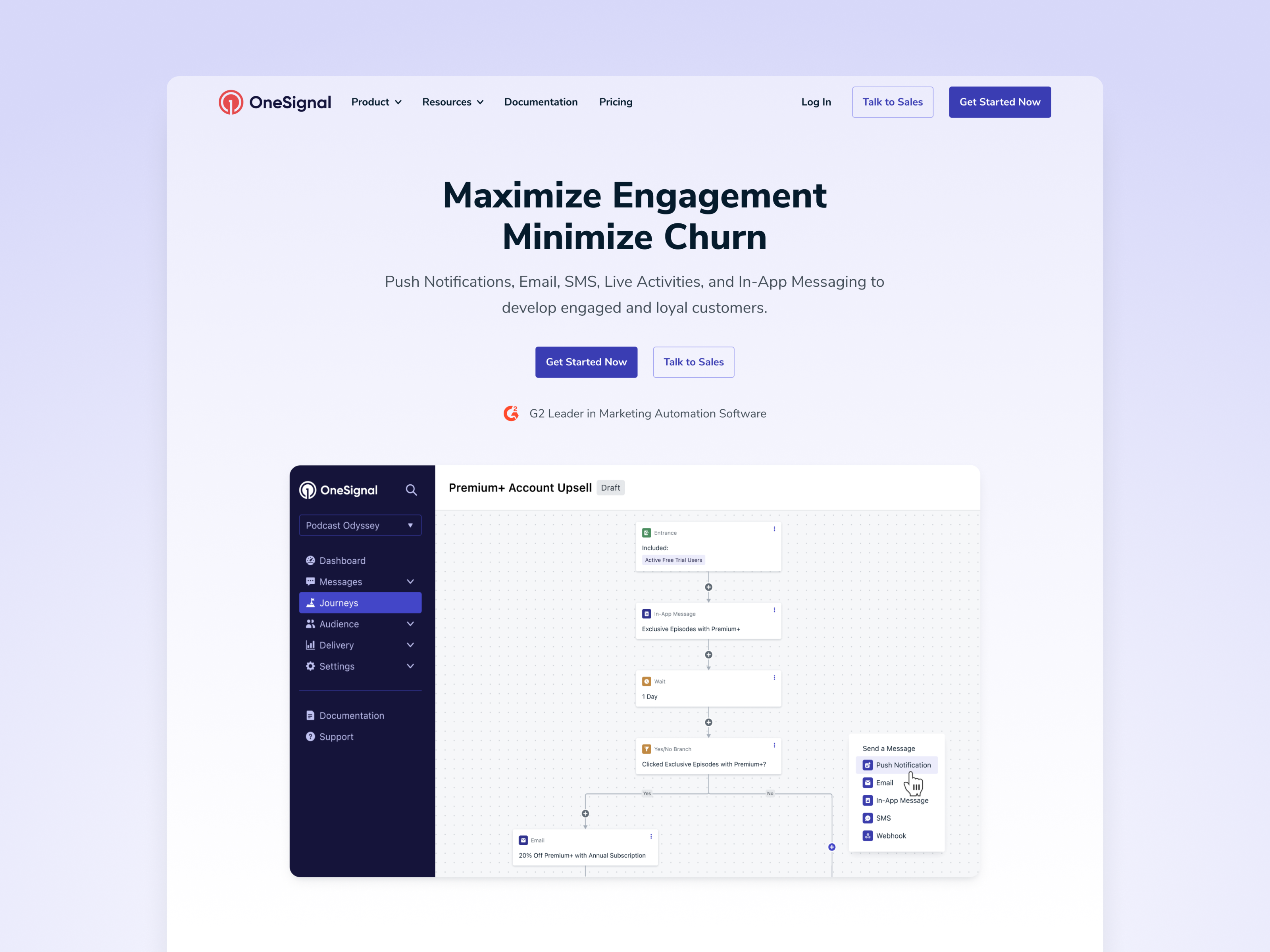Homepage Hero 2024 automation journey message messaging onesignal ui