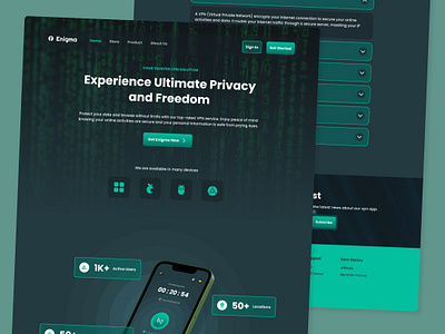 Enigma - VPN Proxy Landing Page V1 application apps browsing cyber design futuristic internet layout modern network private professional safe secure service system ui ux virtual website