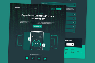 Enigma - VPN Proxy Landing Page V2 application apps browsing cyber design futuristic internet layout modern network private professional safe secure service system ui ux virtual website