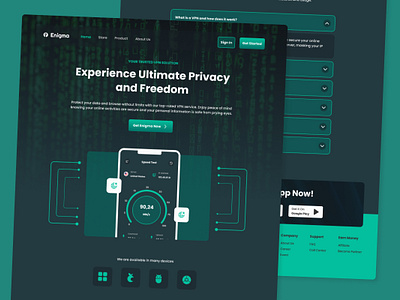 Enigma - VPN Proxy Landing Page V2 application apps browsing cyber design futuristic internet layout modern network private professional safe secure service system ui ux virtual website