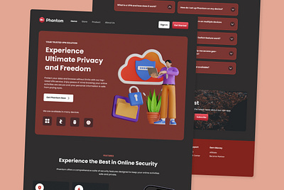 Phantom - VPN Proxy Landing Page V2 application apps browsing cyber design futuristic internet layout modern network private professional safe secure service system ui ux virtual website