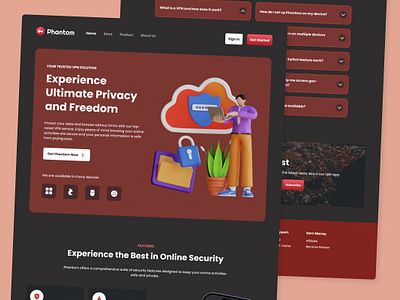 Phantom - VPN Proxy Landing Page V2 application apps browsing cyber design futuristic internet layout modern network private professional safe secure service system ui ux virtual website