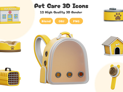 Pet Care 3D Icons Set 3d 3d artwork 3d icon 3d illustration 3d render animal blender blender 3d care cat design dog icon illustration pet