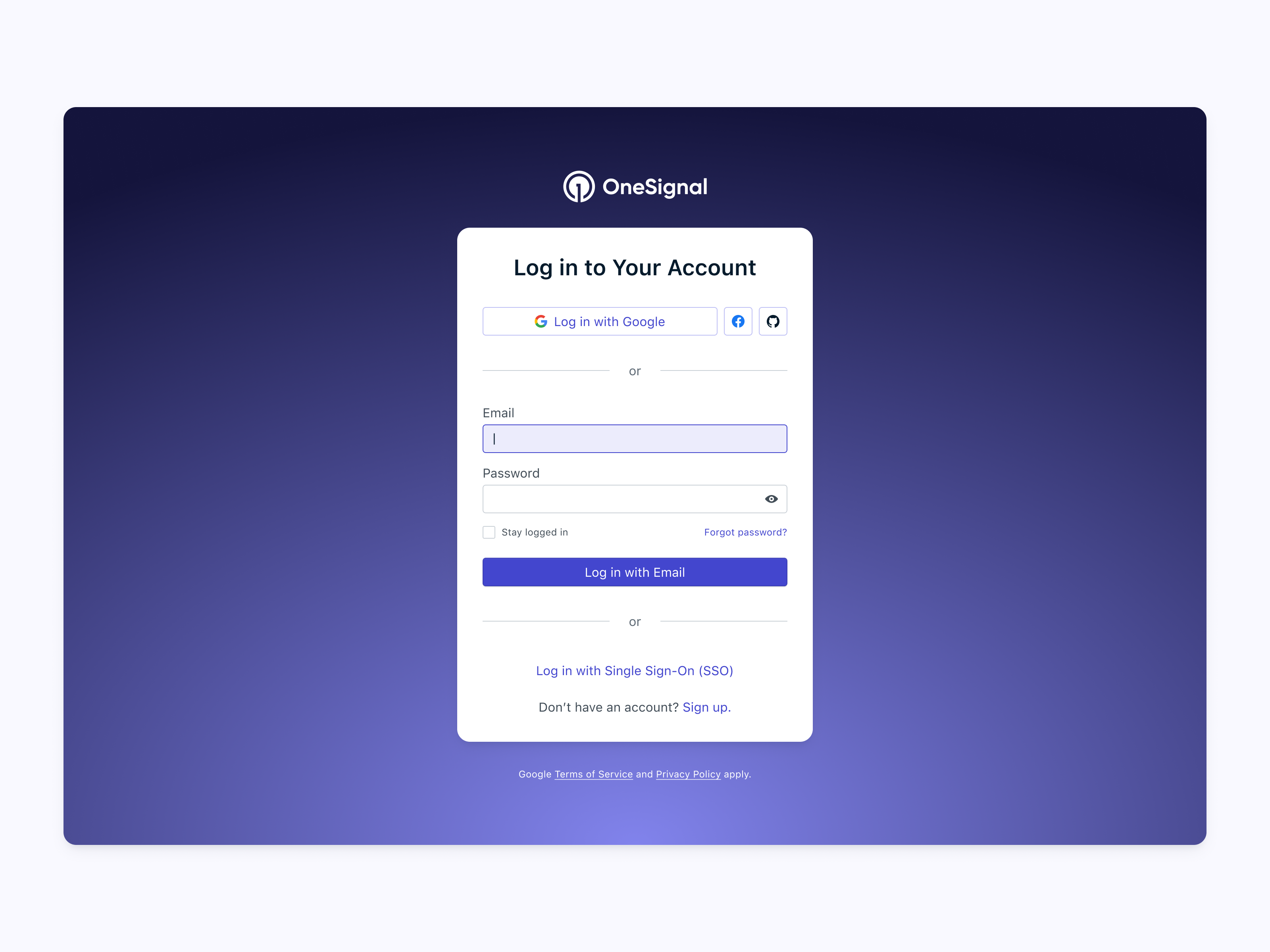 Login and Signup Pages onesignal product design ui