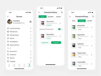 Mokopi - Account, Transaction History flow | Mobile UI Kit ai agent brand identity branding clean dashboard delivery e commerce gradient minimalist mobile online business saas shopping cart social travel trend ui web3 website