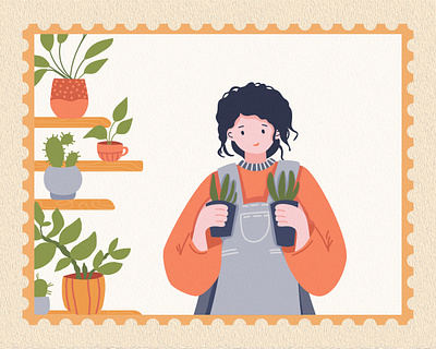 love my home garden branding character design cute design flat design flower garden gardener girl go green graphic design home plants illustration people person planting potted plant vector