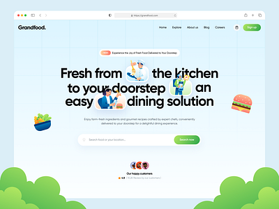 Grandfood - Food Delivery landing pages 🍱 cuisine delivery design food food delivery illustration illustration pack landing page ui ui design