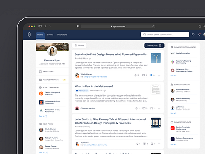 CGScholar - a platform for academics to connect & collaborate article chat clean design design system light mode messages post product design science social media ui ux web web design
