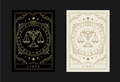 Libra Zodiac arcana aries astrology card dark gold logo luxury magic moon occult spiritual symbol tarot vintage zodiac