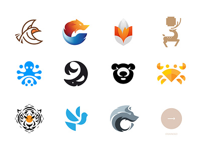 Animal Logo Designs & Grids animal animal logo animal logos bear bird brand brand identity branding crab dainogo deer design fox logo logo design logo designs octopus tiger visual identity wolf