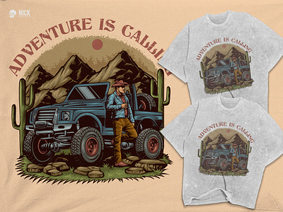 Adventure is Calling adventure illustration apparel design classic cowboy hand drawing hand drawn illustration jeep merchandise off road old schoool outdoor gear retro badge texas tshirt design vector vintage vintage badge vintage design wildlife