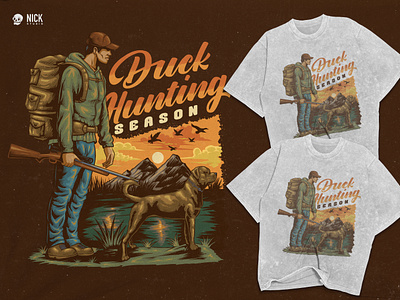 Duck Hunting adventure illustration apparel design branding design classic dog duck hand drawing hand drawn hunting hunter merchandise nature nature illustration old school outdoor gear retro badge riffle tshirt design vintage badge vintage design wildlife