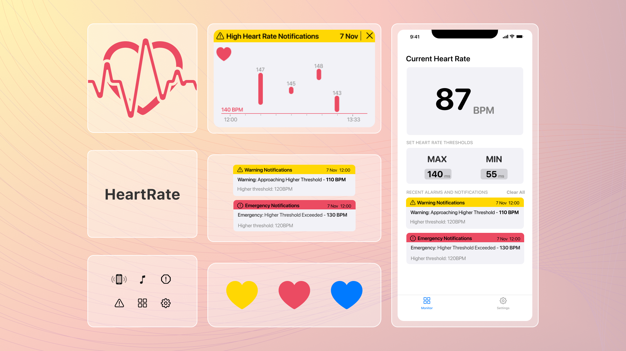 HeartRate app design logo typography ui ux